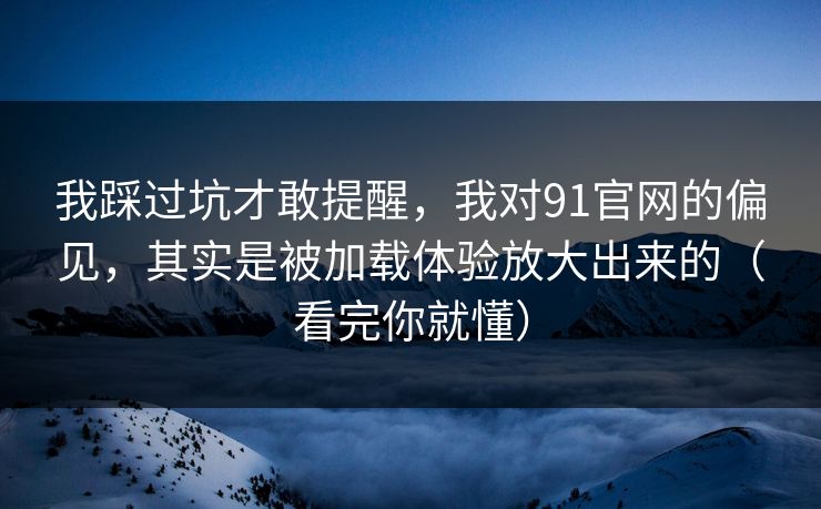 我踩过坑才敢提醒,我对91官网的偏见,其实是被加载体验放大出来的(看完你就懂)